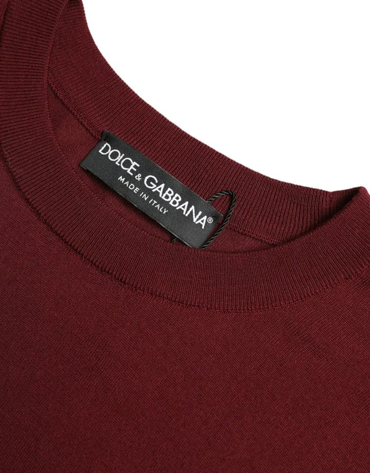 Dolce & Gabbana Bordeaux Wool Knit Crew Neck Pullover Sweater