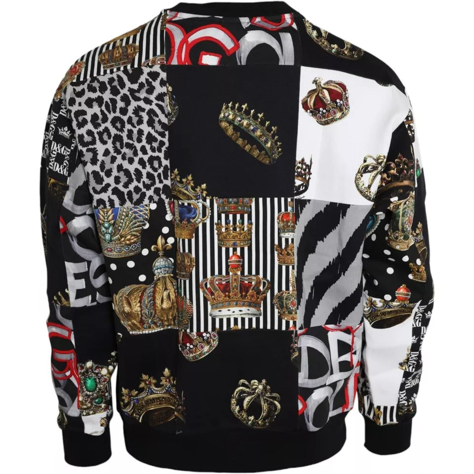 Dolce & Gabbana Multicolor Crown Print Patchwork Sweatshirt Sweater