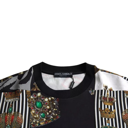 Dolce & Gabbana Multicolor Crown Print Patchwork Sweatshirt Sweater