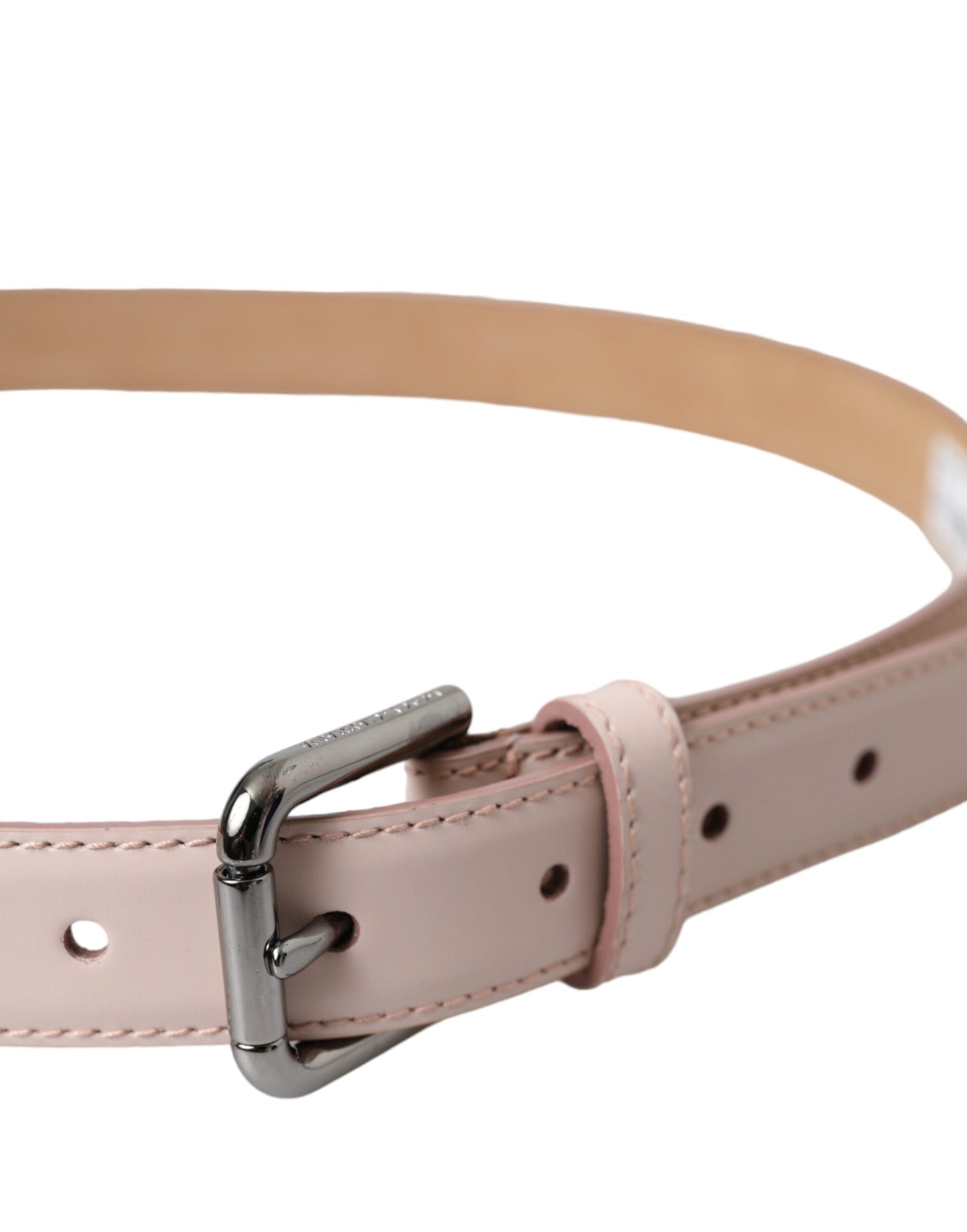 Dolce & Gabbana Light Pink Leather Silver Metal Buckle Belt