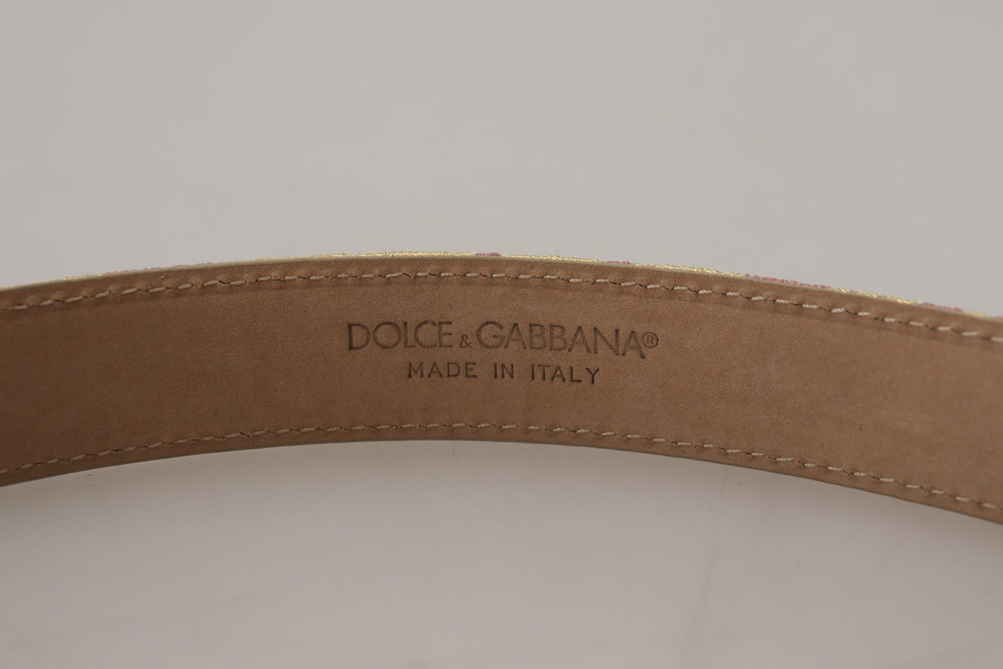 Dolce & Gabbana Pink Jaquard DG Logo Gold Metal Buckle Belt