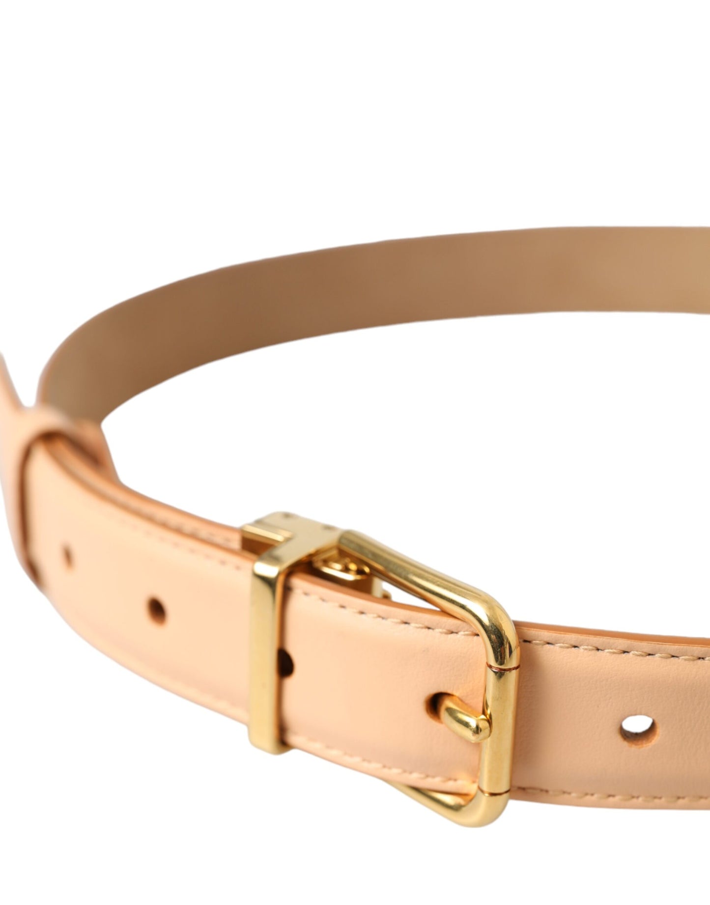 Dolce & Gabbana Beige Calfskin Leather Gold Metal Buckle Belt