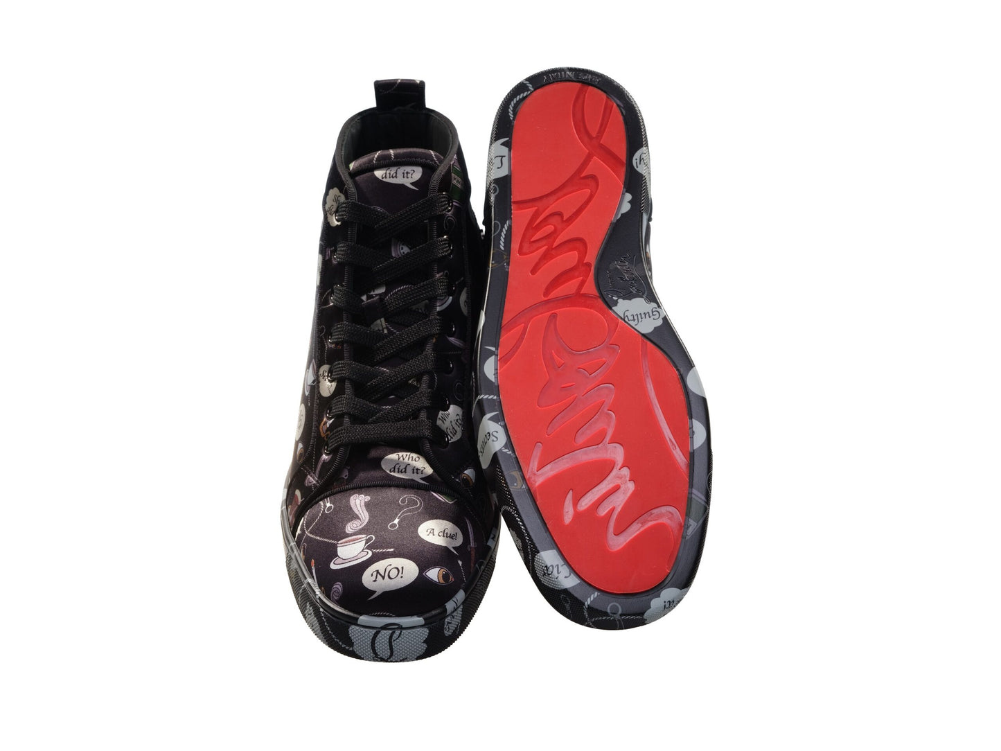 Christian Louboutin Louis Orlato Flat Crepe Satin Weapons Print High Top Sneakers