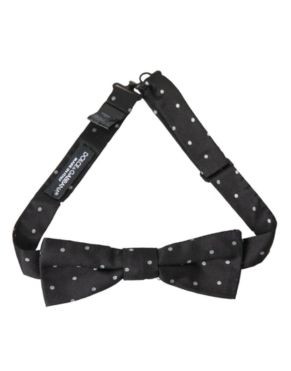 Dolce & Gabbana Black White Polka Dot Silk Men Neck Bow Tie