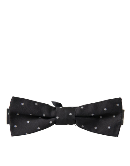 Dolce & Gabbana Black White Polka Dot Silk Men Neck Bow Tie