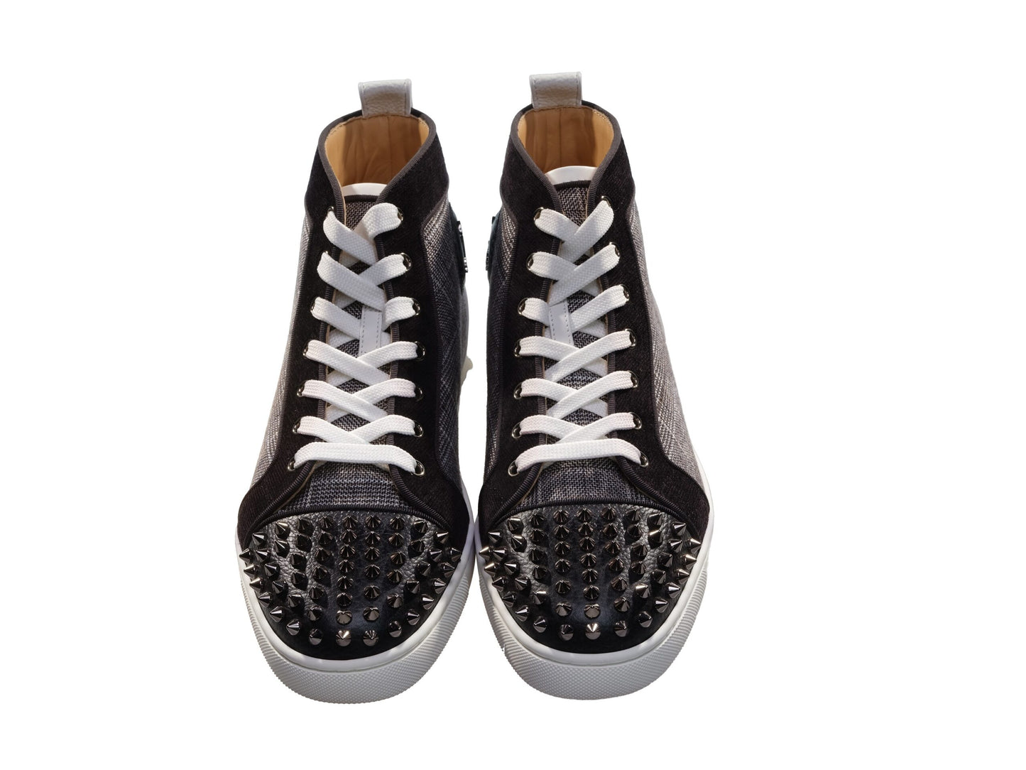 Christian Louboutin Lou Spikes Orlato Flat Contrast and Studded High Top Sneakers