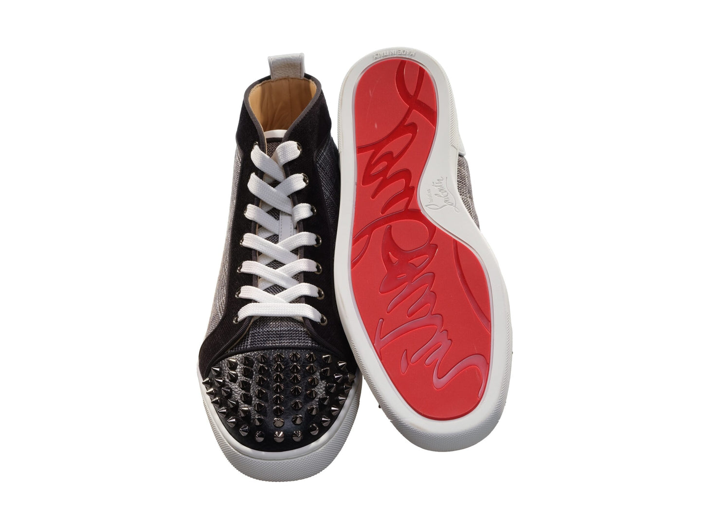 Christian Louboutin Lou Spikes Orlato Flat Contrast and Studded High Top Sneakers