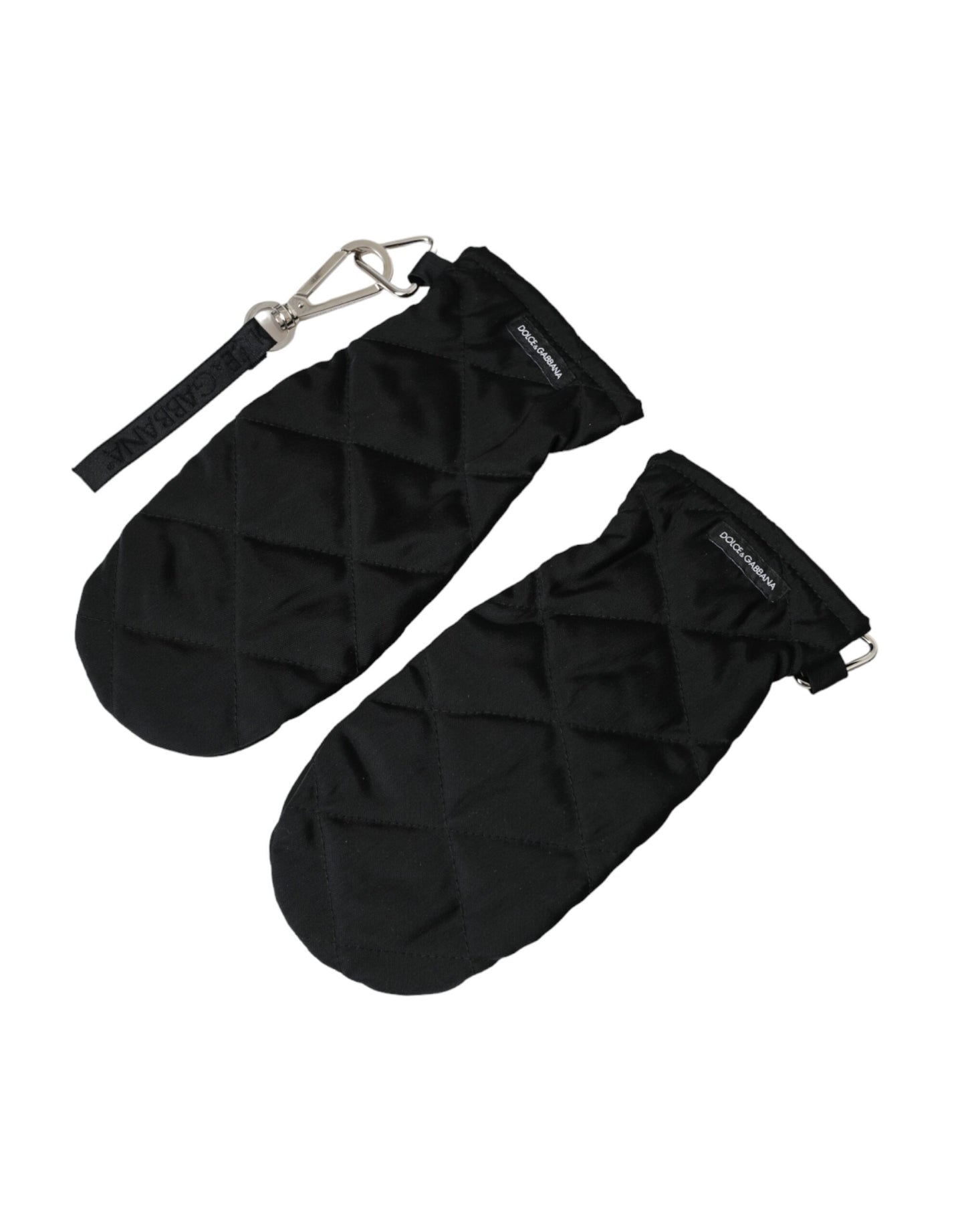 Dolce & Gabbana Black Quilted Nylon Wrist Length Mitten Gloves