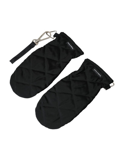 Dolce & Gabbana Black Quilted Nylon Wrist Length Mitten Gloves