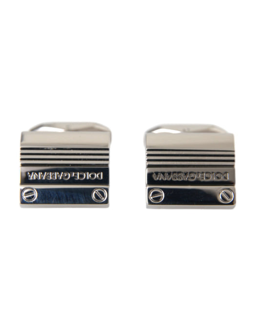 Dolce & Gabbana Silver Plated Metal Brass DG Logo Pin Cufflinks