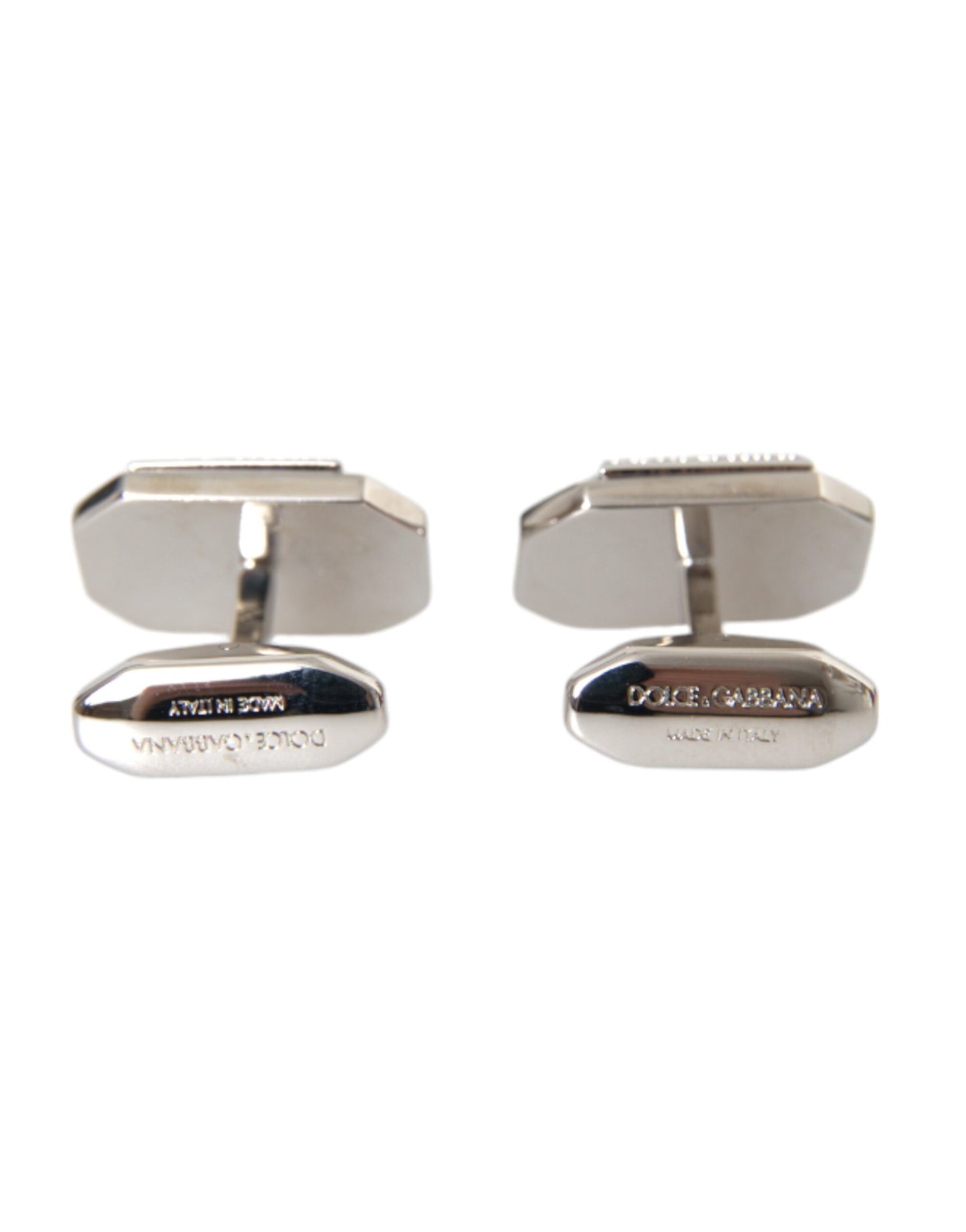 Dolce & Gabbana Silver Plated Brass Pin Crystal Cufflinks