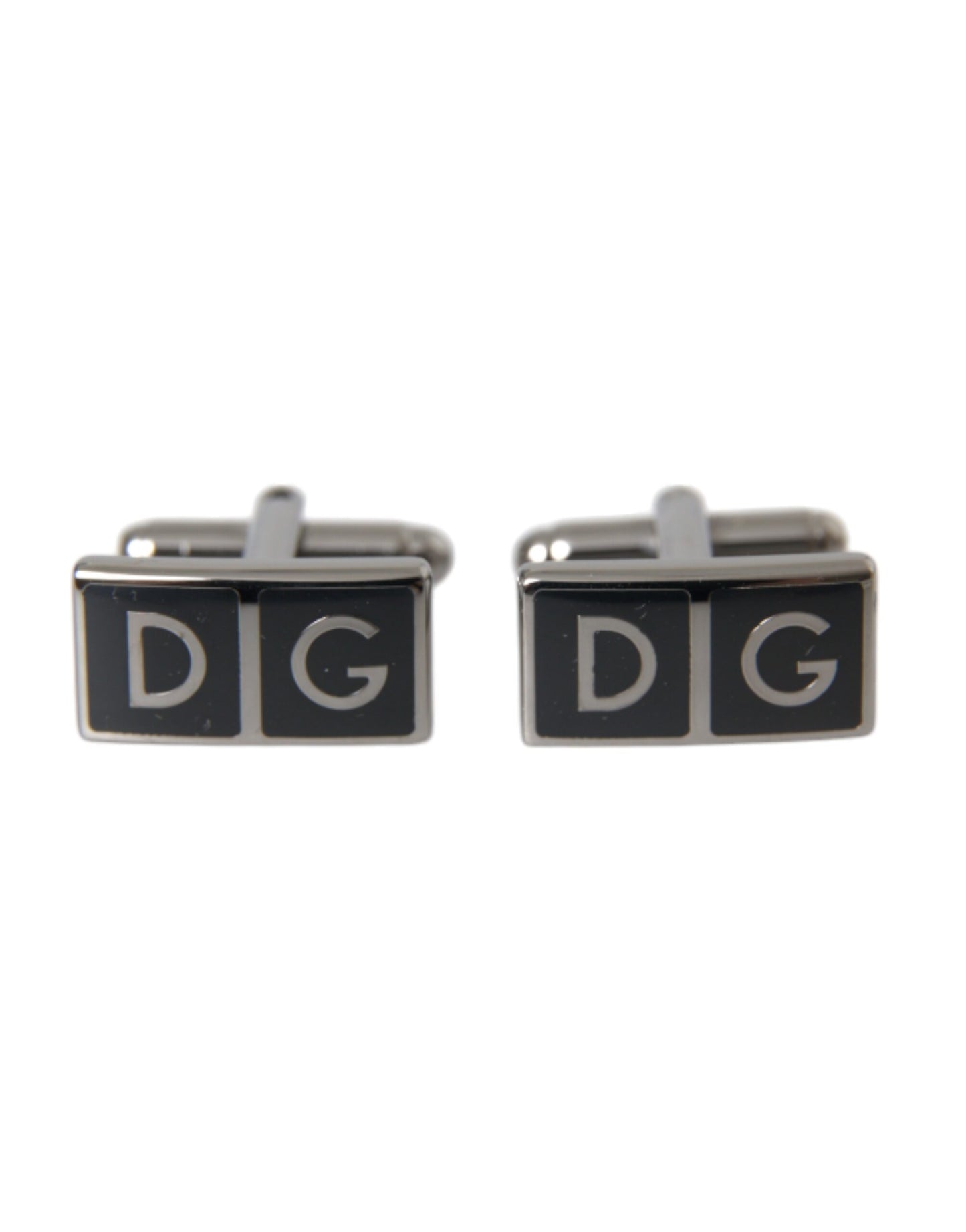 Dolce & Gabbana Silver Plated Metal Brass DG Logo Pin Cufflinks