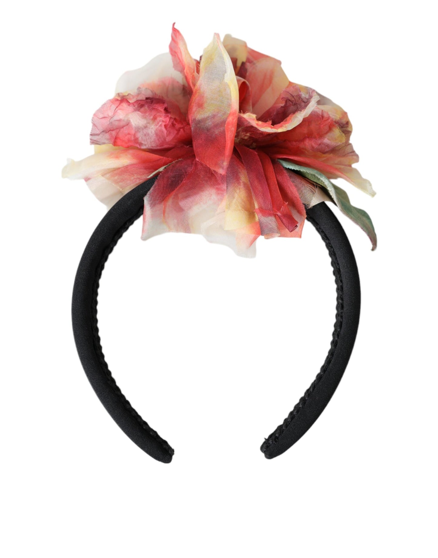 Dolce & Gabbana Rose Pink Silk Floral Black Tiara Women Hairband Diadem