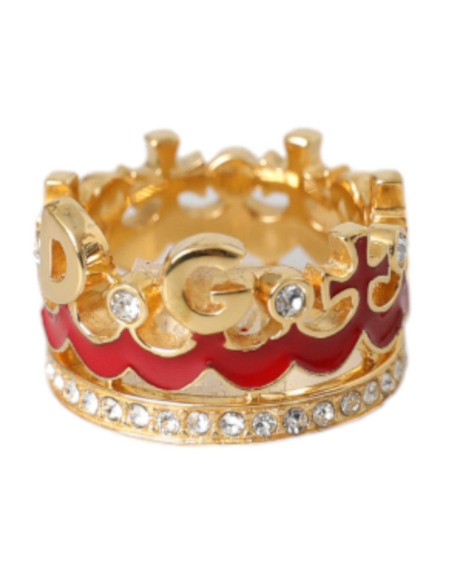 Gold Tone Brass Crystal Enamel DG CROWN Statement Ring