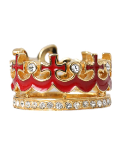 Gold Tone Brass Crystal Enamel DG CROWN Statement Ring