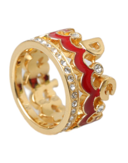 Gold Tone Brass Crystal Enamel DG CROWN Statement Ring