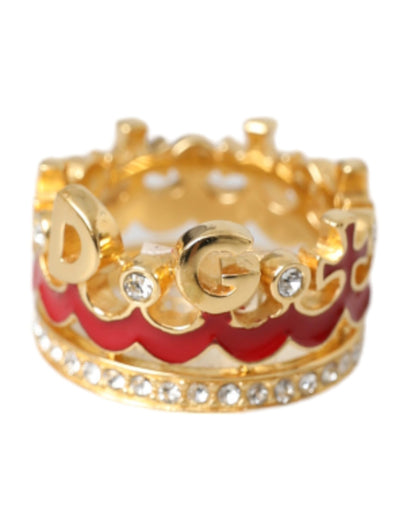 Gold Tone Brass Crystal Enamel DG CROWN Statement Ring