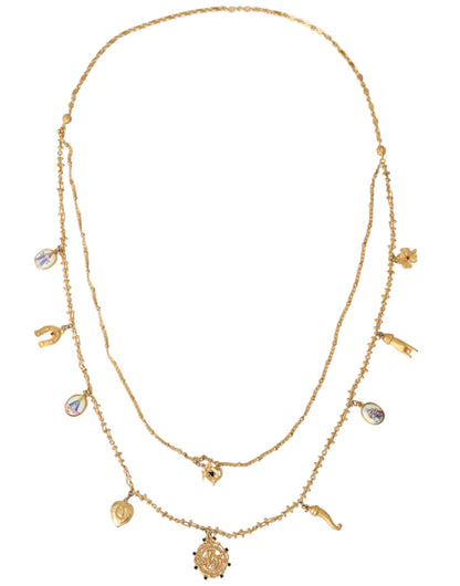 Dolce & Gabbana Gold Tone Chain Brass Charm Statement Sicily Necklace