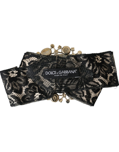 Dolce & Gabbana Black Lace Crystal Handmade Brooch Hair Pin