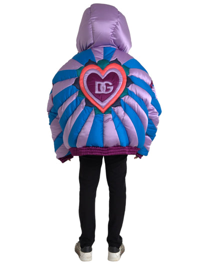 Dolce & Gabbana Multicolor Heart Logo Hooded Puffer Jacket