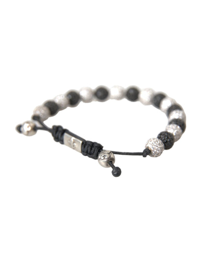 CZ Crystal Ball Black White Beaded Bracelet