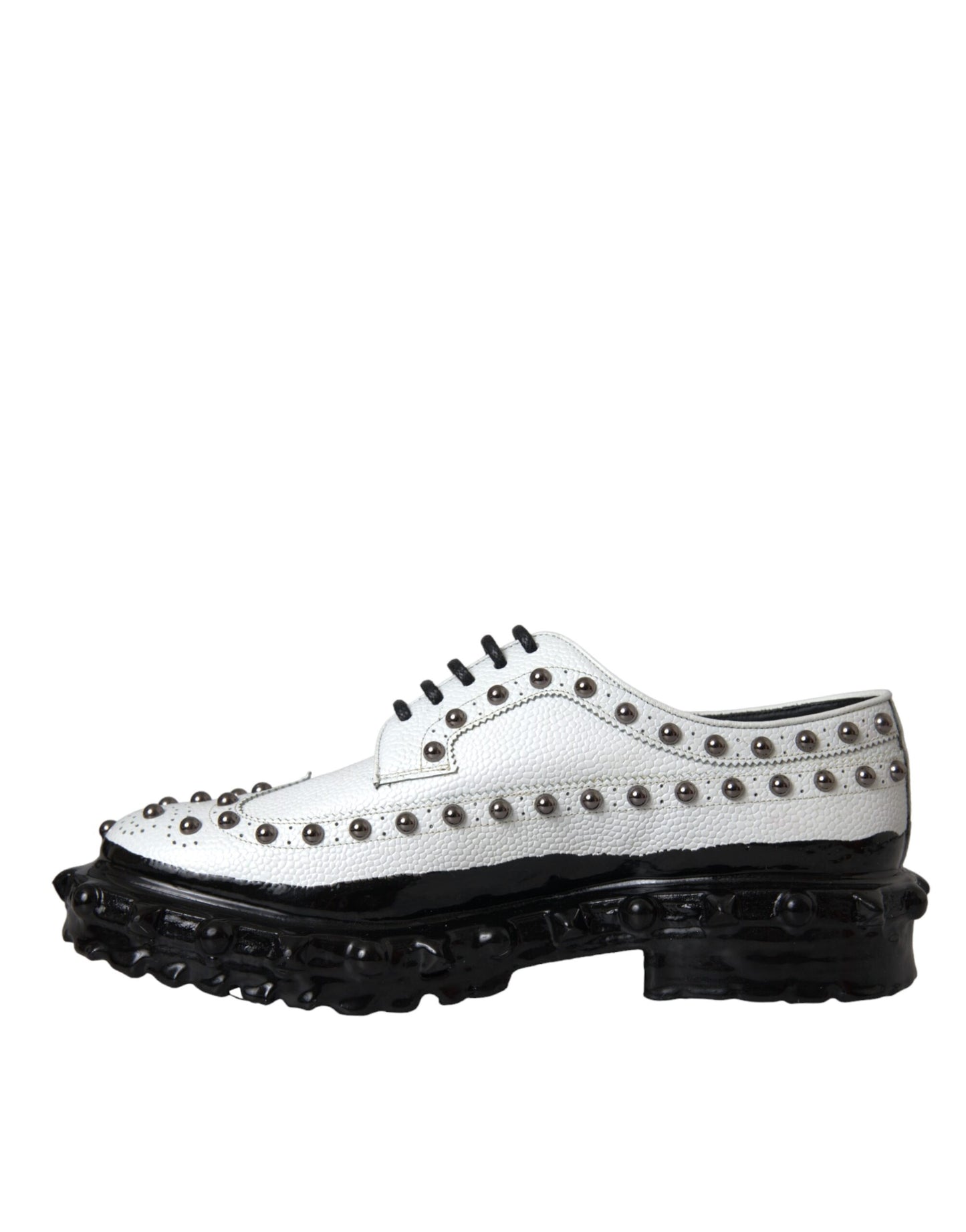 Dolce & Gabbana Black White Embellished Derby Formal Shoes