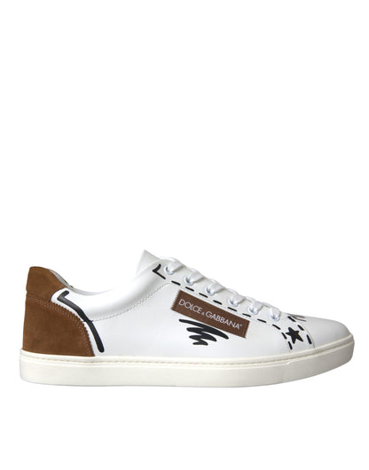 Dolce & Gabbana White Brown Leather Logo Low Top Sneakers Shoes