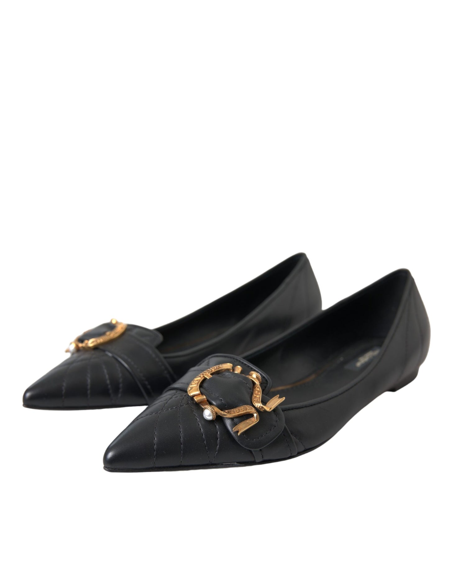 Black Devotion Leather Pointy Flats Shoes