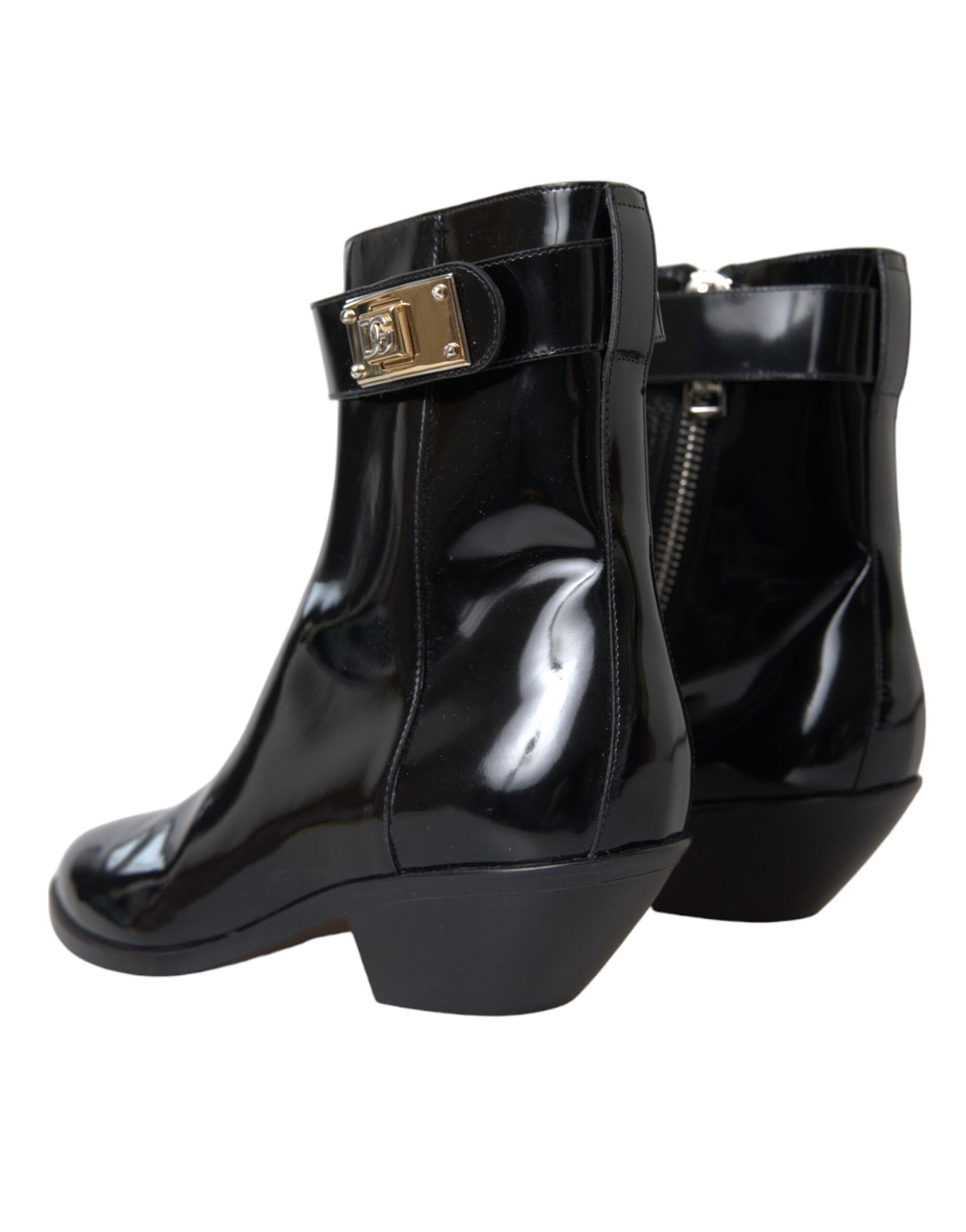 Black Logo Appliqué Leather Ankle Boots Shoes