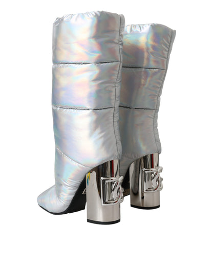 Silver Padded DG Logo Heels Boots Shoes