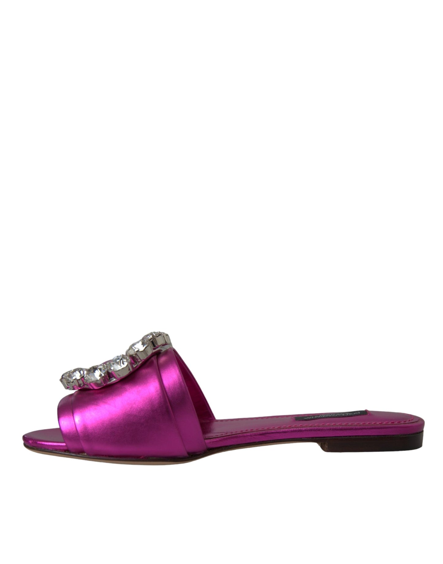 Fuchsia Crystal Leather Flats Sandals Shoes