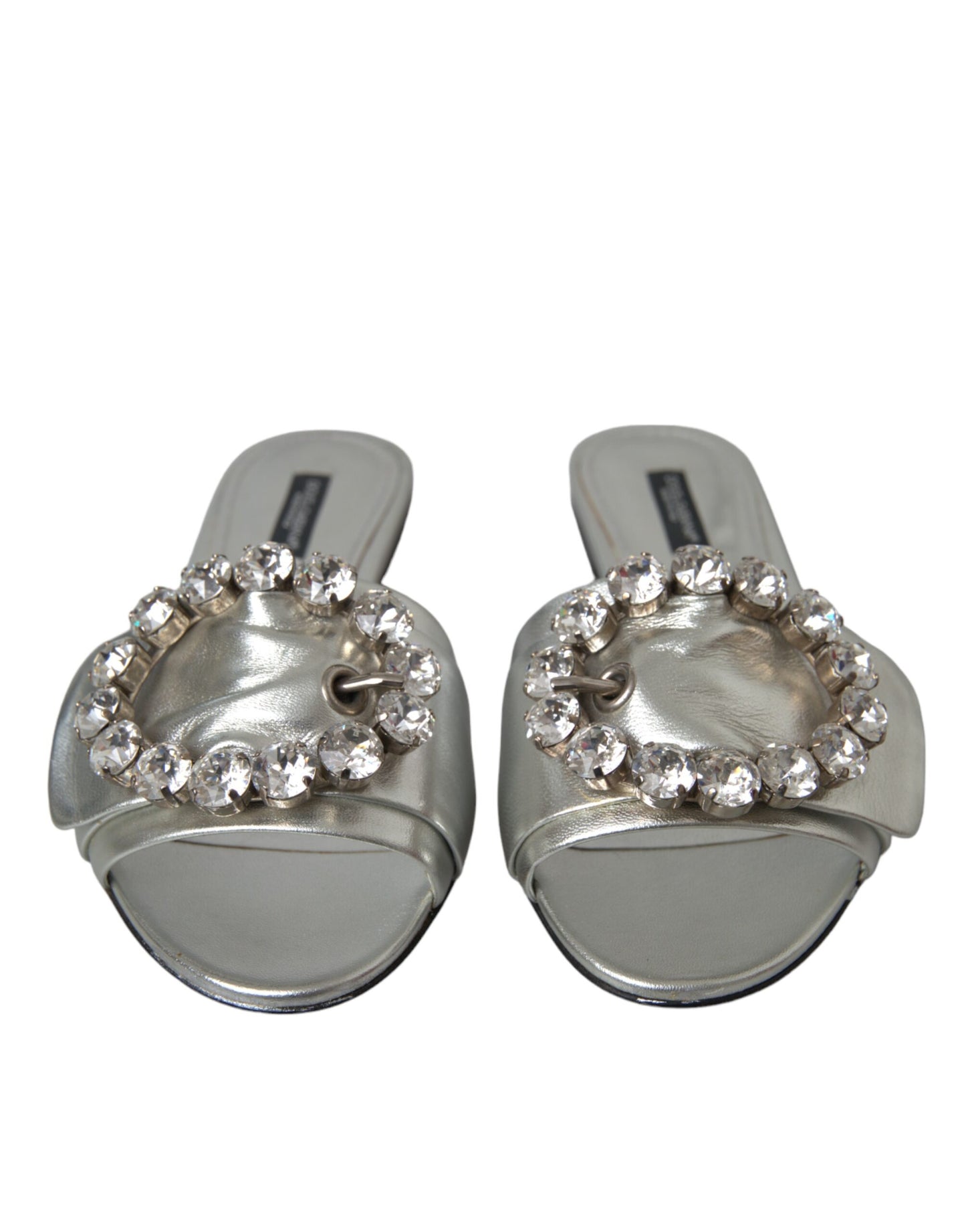 Silver Crystal Leather Flats Sandals Shoes