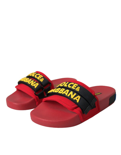 Red Black Logo Beachwear Flats Sandals Shoes