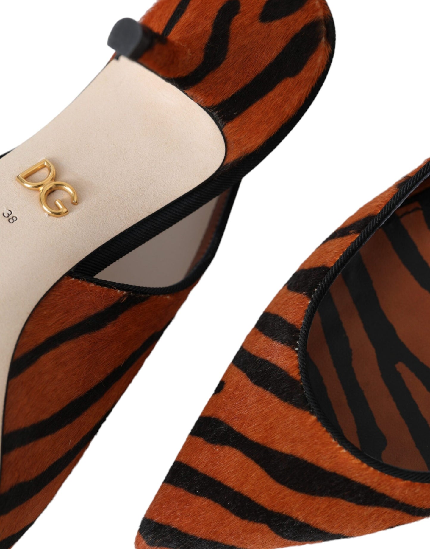 Black Orange Zebra Leather Slingbacks Shoes