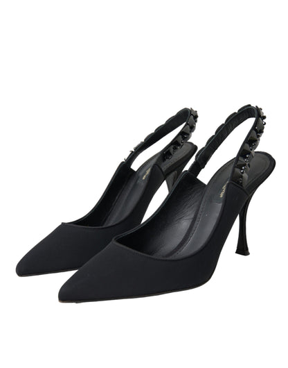 Black Crystal Charmeuse Slingbacks Shoes