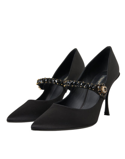 Black Mary Jane Crystal Heels Pumps Shoes