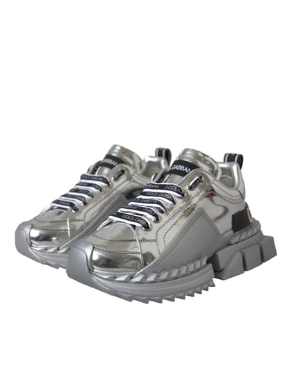 Silver Leather Super Queen Sneakers Shoes