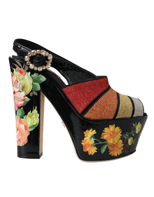 Multicolor Floral Crystal Platform Sandals Shoes