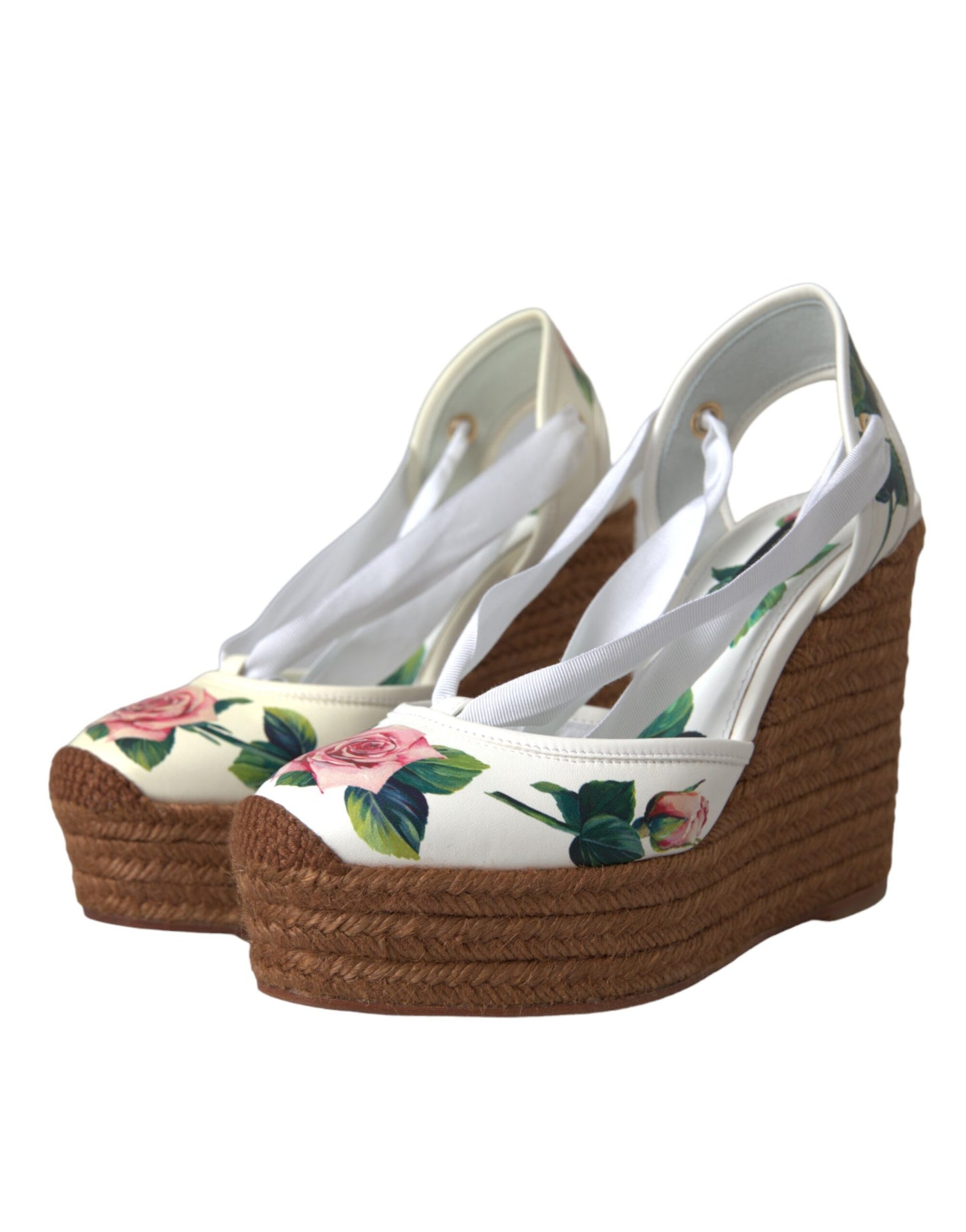 White Floral Wedge Heels Sandals Shoes