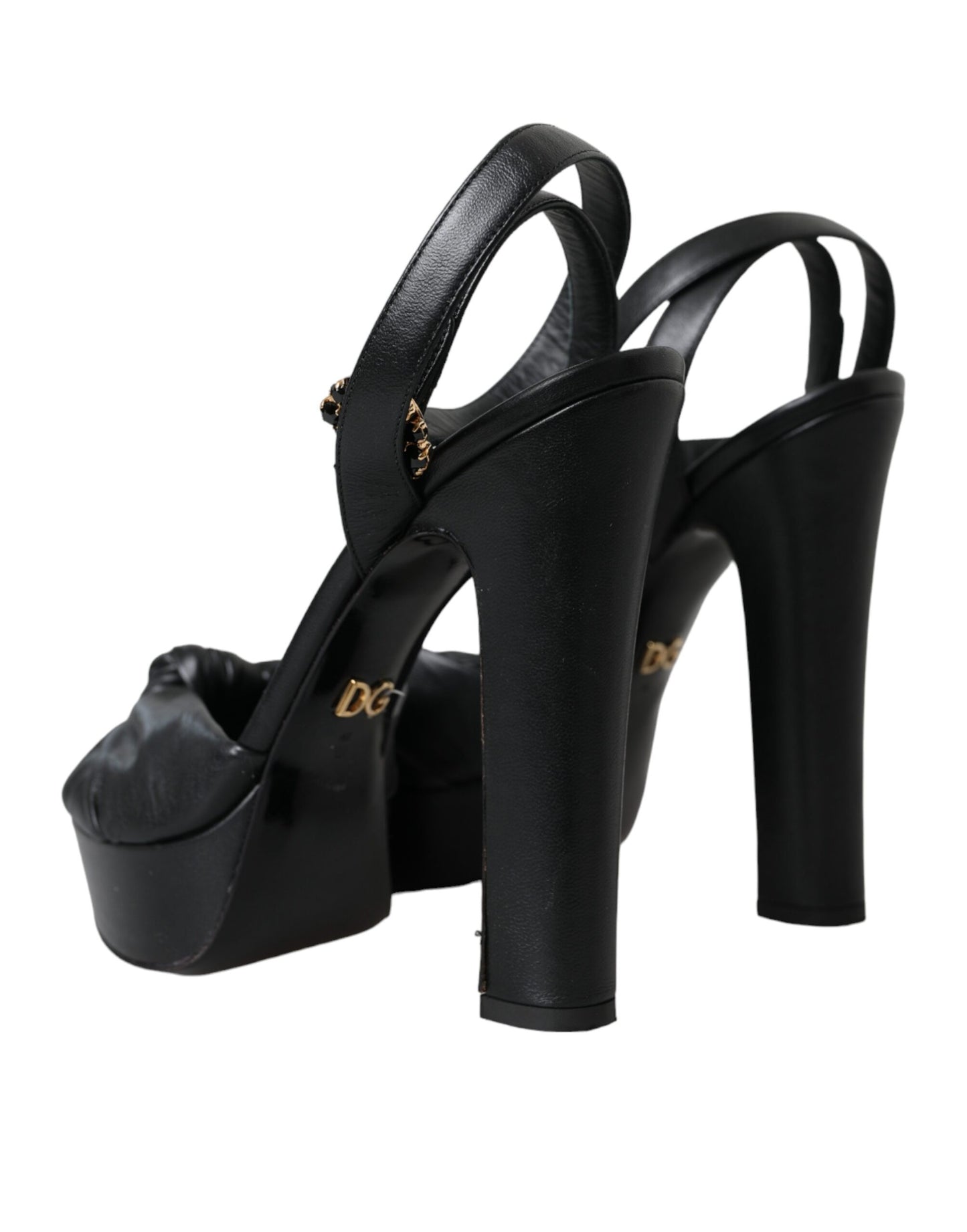 Black Leather Crystal Platform Sandals Shoes