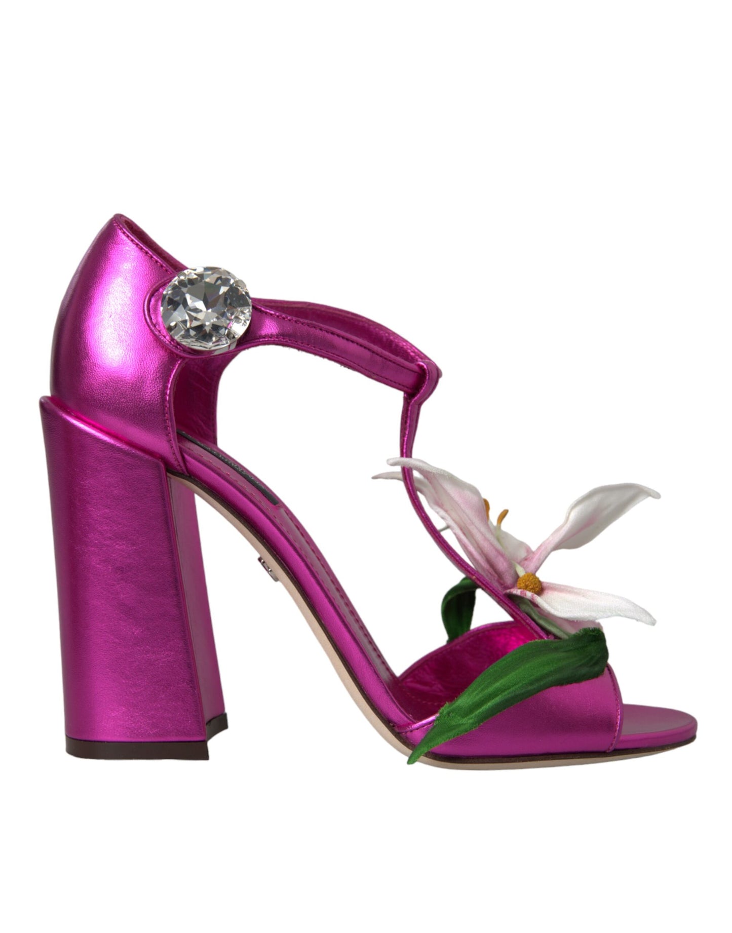 Fuchsia Flower Crystals Heels Sandals Shoes