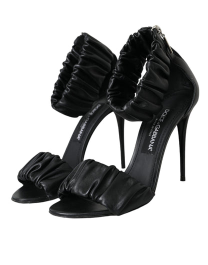 Black Leather Keira Heels Sandals Shoes