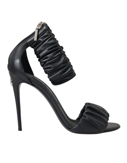 Black Leather Keira Heels Sandals Shoes