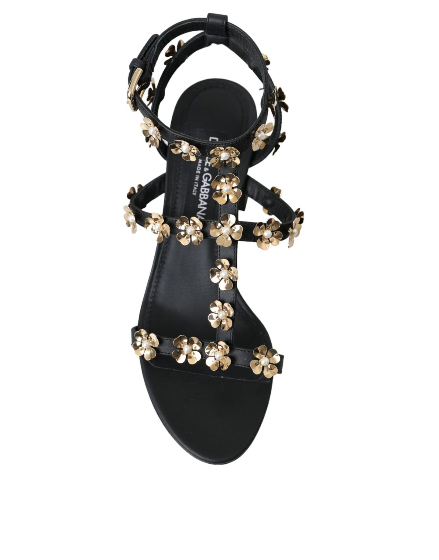 Black Leather Embellished Heel Sandal Shoes