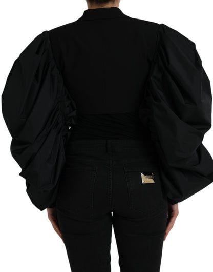 Dolce & Gabbana Black Polyester Puffed Sleeves Cropped Jacket