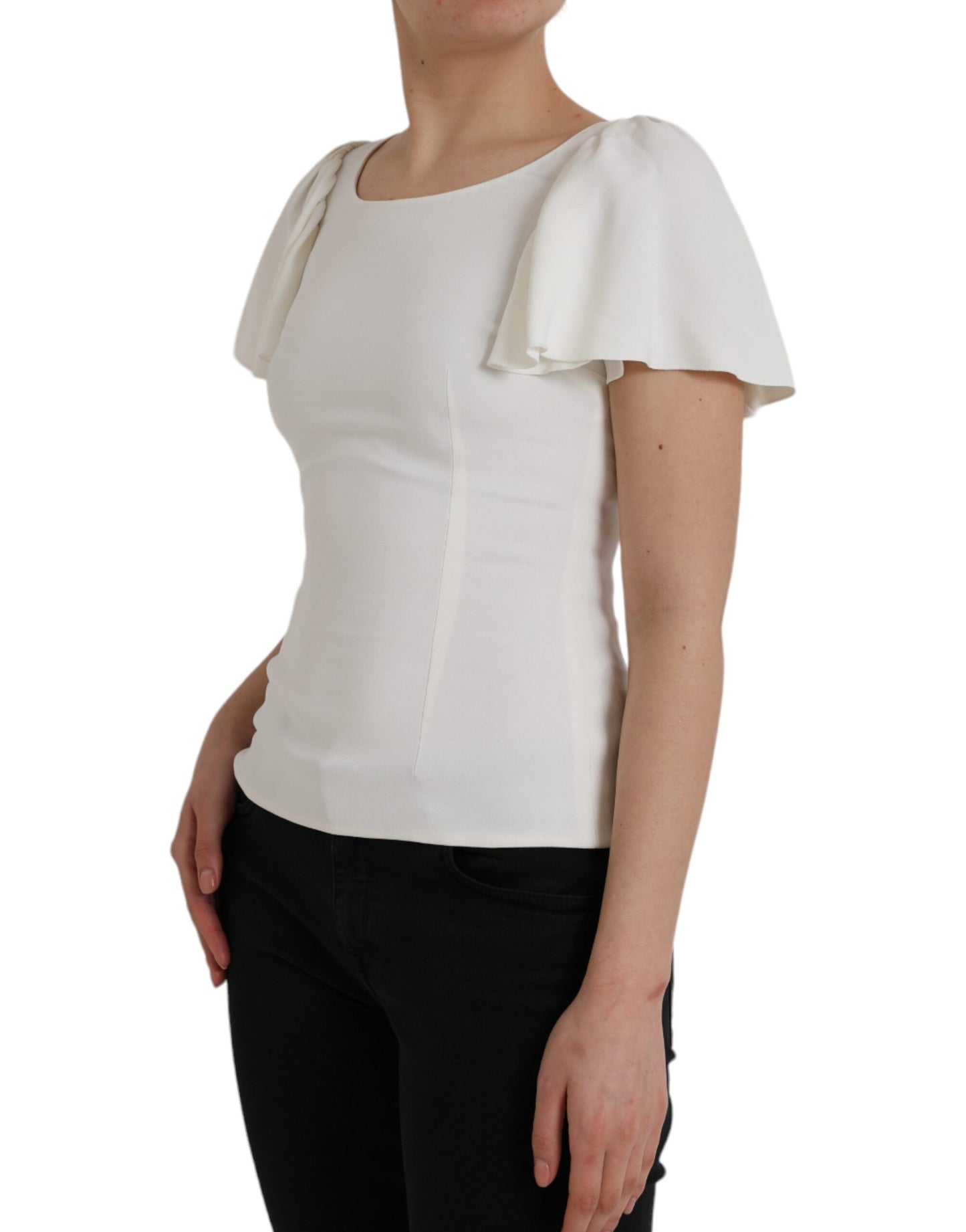 White Viscose Round Neck Short Sleeves Top