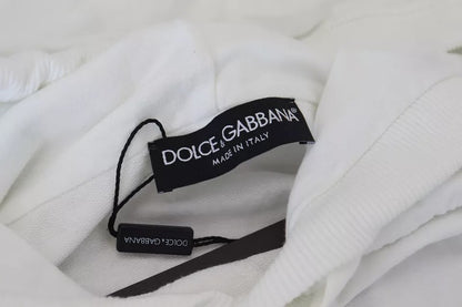 Dolce & Gabbana White Cotton Hooded Sweatshirt Logo Sweater