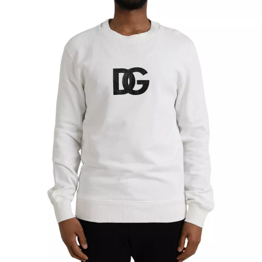 Dolce & Gabbana White Logo Cotton Crew Neck Pullover Sweater