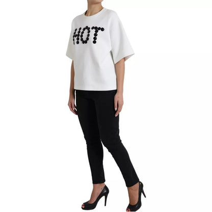 White Cotton Black HOT Crystal Top T-shirt