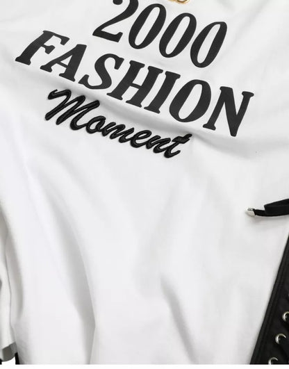 White Slogan Print Lacing Detailed T-shirt